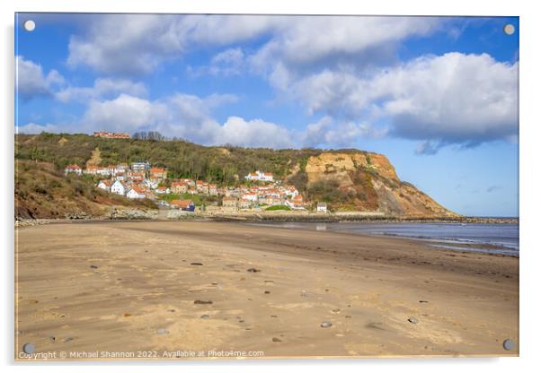 The sandy beach in Runswick Bay on the North Yorks Acrylic by Michael Shannon