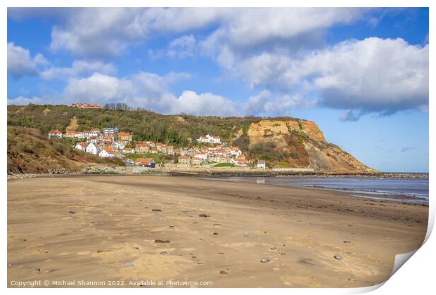 The sandy beach in Runswick Bay on the North Yorks Print by Michael Shannon