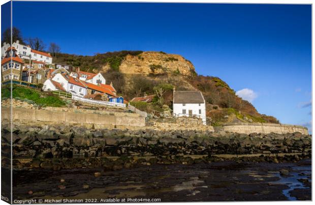 Cottages by the sea in Runswick Bay, North Yorkshi Canvas Print by Michael Shannon