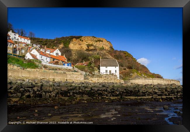 Cottages by the sea in Runswick Bay, North Yorkshi Framed Print by Michael Shannon
