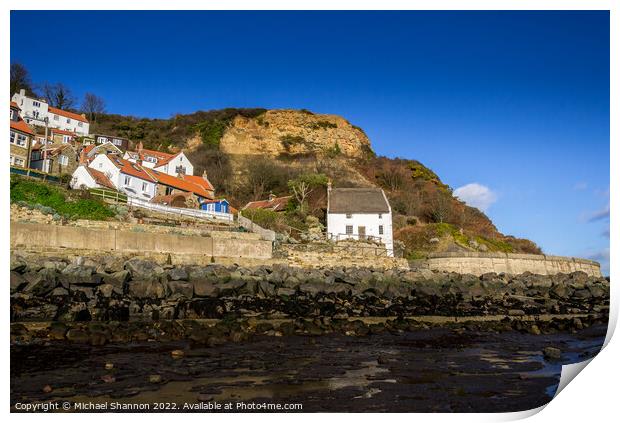 Cottages by the sea in Runswick Bay, North Yorkshi Print by Michael Shannon
