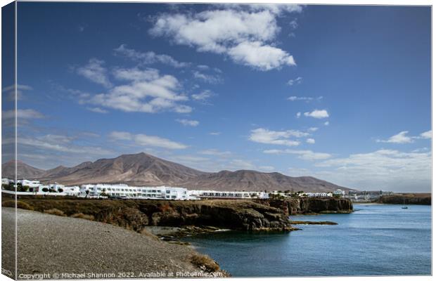 View east from Castillo del Aguila Playa Blanca, L Canvas Print by Michael Shannon