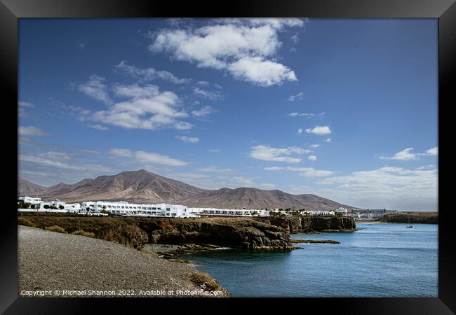 View east from Castillo del Aguila Playa Blanca, L Framed Print by Michael Shannon