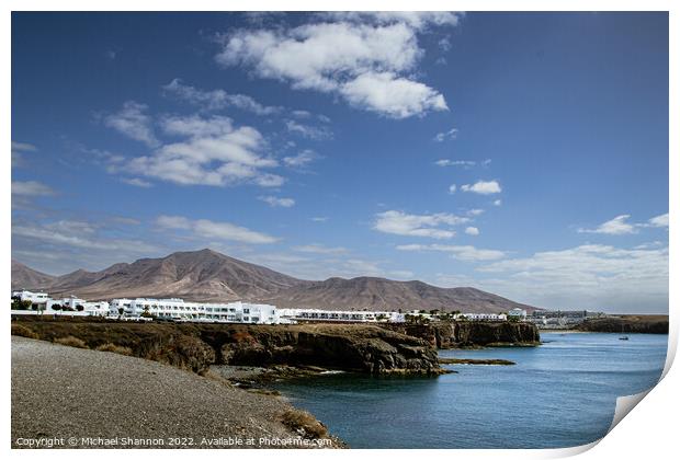 View east from Castillo del Aguila Playa Blanca, L Print by Michael Shannon