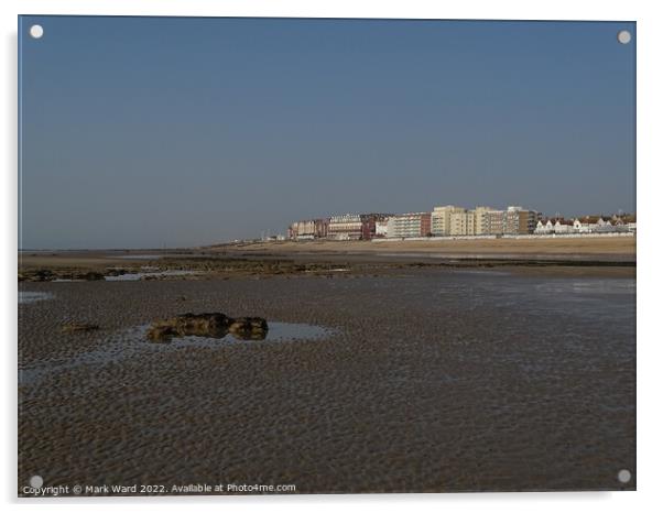 Bexhill from the beach at low tide. Acrylic by Mark Ward