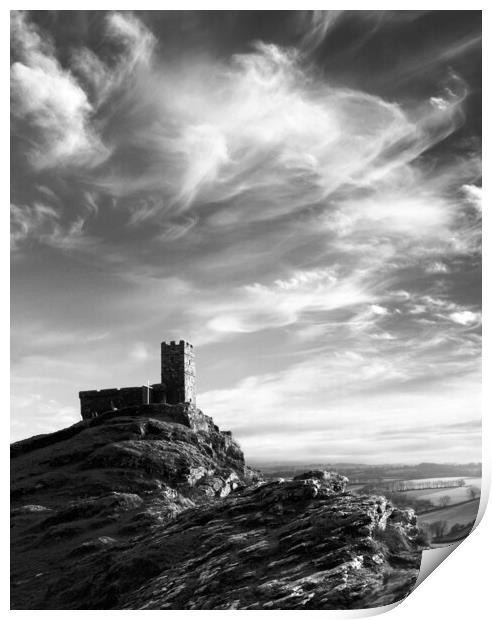 Brentor Black and White Print by David Neighbour