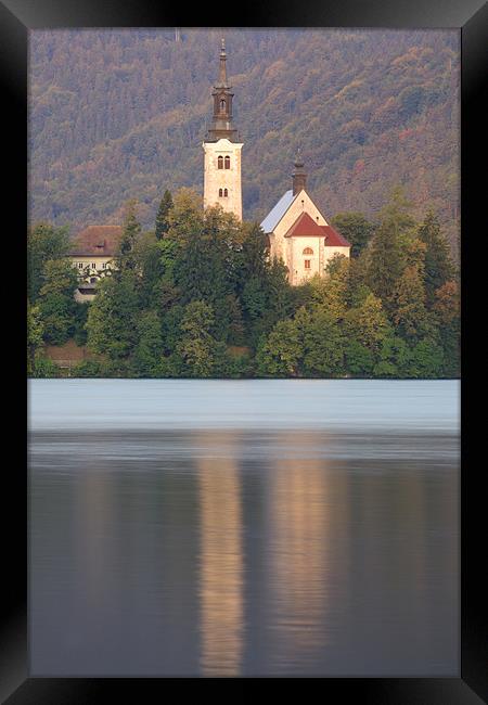 Sunrise over Lake Bled and the island church Framed Print by Ian Middleton