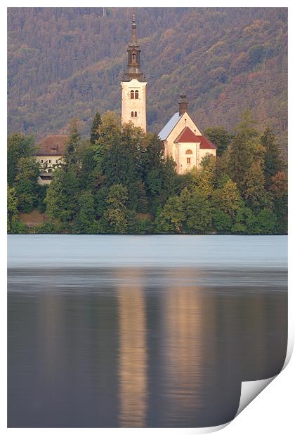 Sunrise over Lake Bled and the island church Print by Ian Middleton