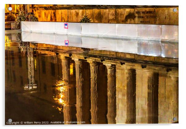 Skating Rink Night Maison Caree Roman Temple Nimes Gard France Acrylic by William Perry