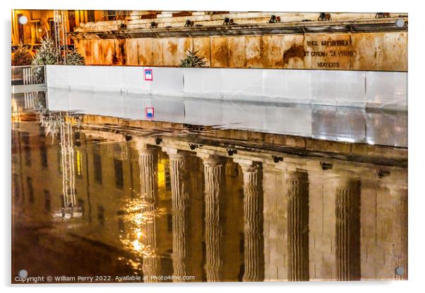 Skating Rink Night Maison Caree Roman Temple Nimes Gard France Acrylic by William Perry