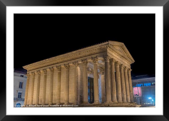 Maison Caree Ancient Roman Temple Night Nimes Gard France Framed Mounted Print by William Perry