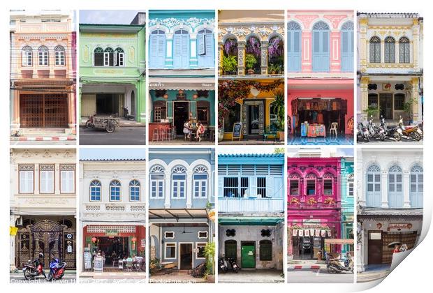 Phuket Town Shophouses Print by Kevin Hellon