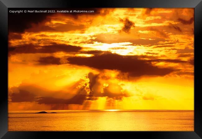Dramatic Sunset over Sea - Posterised Framed Print by Pearl Bucknall