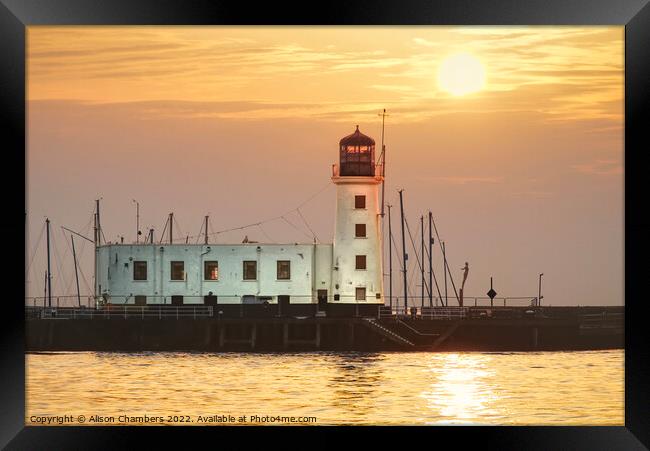 Scarborough Lighthouse Sunrise , North Yorkshire C Framed Print by Alison Chambers