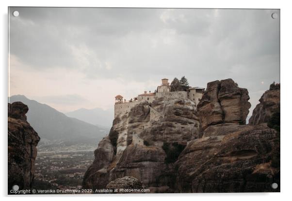 Meteora Monastery, Mountain, Greece Acrylic by Veronika Druzhnieva
