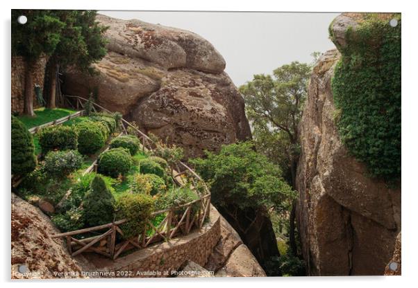 Garden near Meteora monastery Acrylic by Veronika Druzhnieva