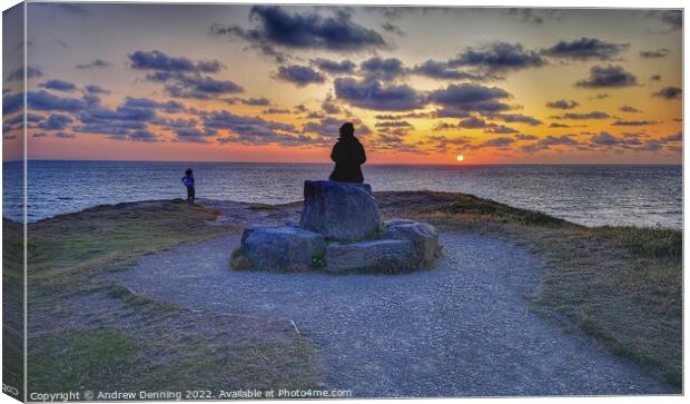 Watching the sunset at Widemouth Bay, Bude, Cornwall  Canvas Print by Andrew Denning