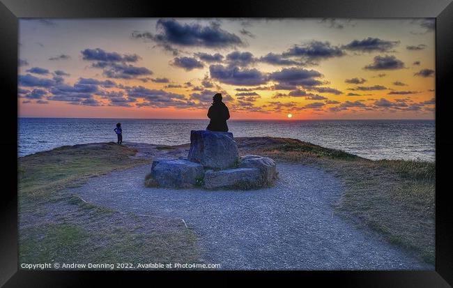 Watching the sunset at Widemouth Bay, Bude, Cornwall  Framed Print by Andrew Denning