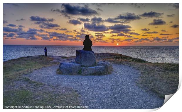 Watching the sunset at Widemouth Bay, Bude, Cornwall  Print by Andrew Denning