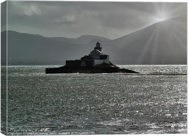 Fenit Lighthouse and Tralee Bay in Monochrome Canvas Print by Stephen Hamer