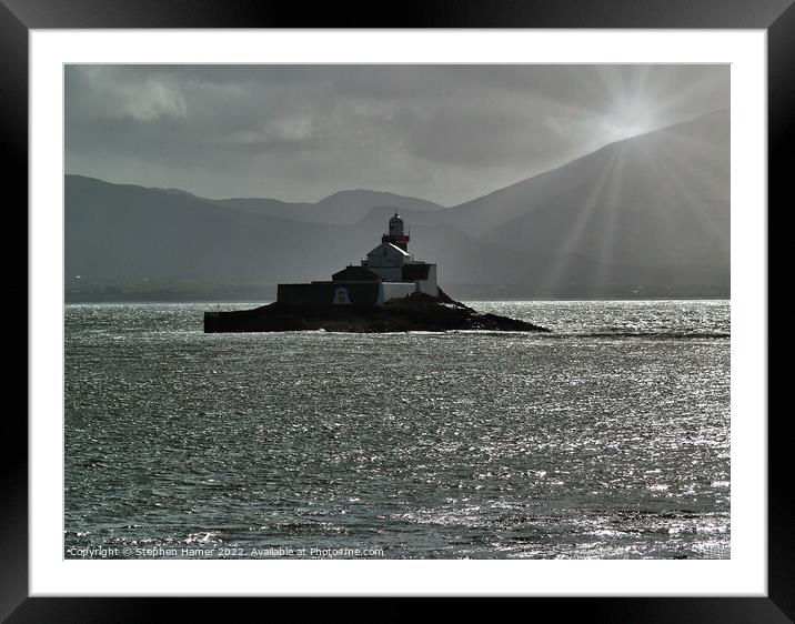 Fenit Lighthouse and Tralee Bay in Monochrome Framed Mounted Print by Stephen Hamer