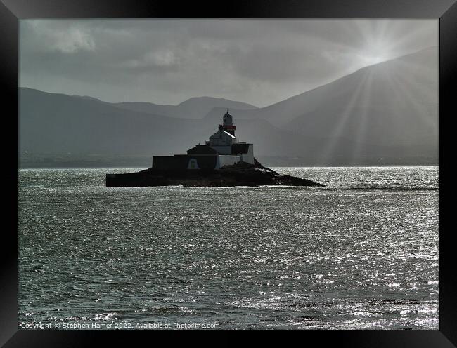 Fenit Lighthouse and Tralee Bay in Monochrome Framed Print by Stephen Hamer