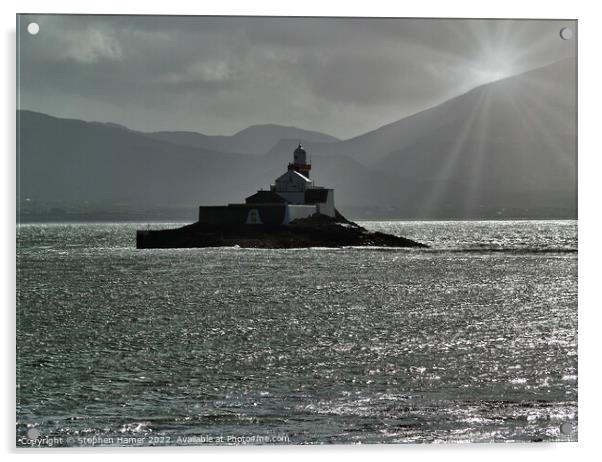 Fenit Lighthouse and Tralee Bay in Monochrome Acrylic by Stephen Hamer