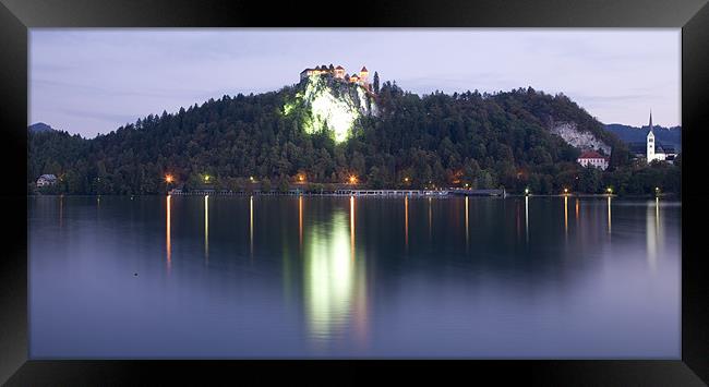Lake Bled castle at dawn Framed Print by Ian Middleton