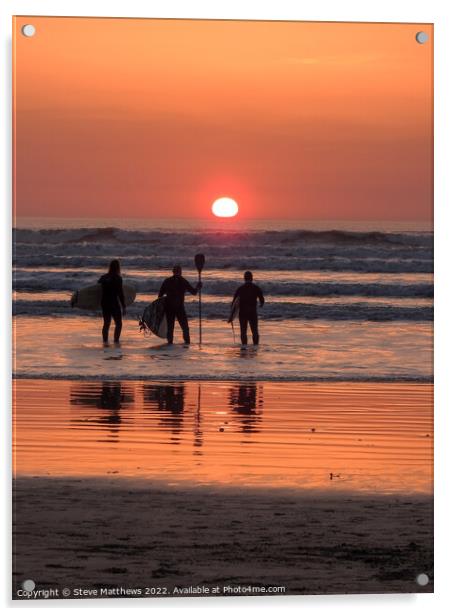 Westward Ho! Beach Sunset Acrylic by Steve Matthews