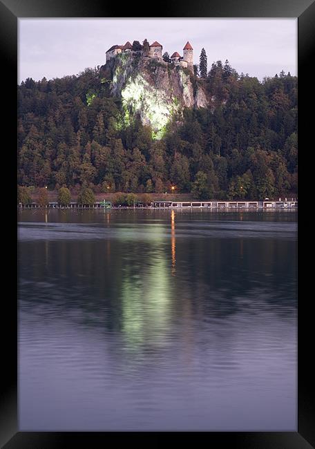 Lake Bled castle at dawn Framed Print by Ian Middleton
