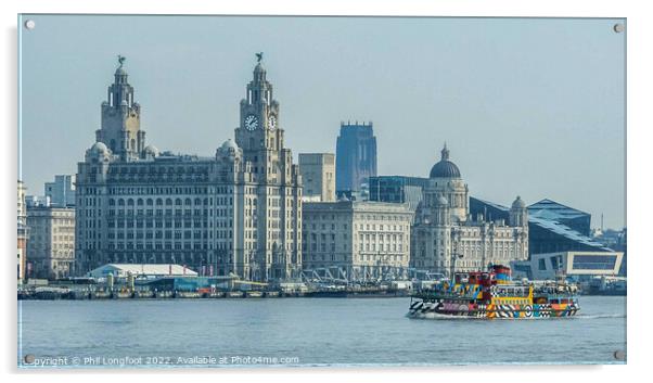 Three Graces and Snowdrop Ferry Liverpool Acrylic by Phil Longfoot