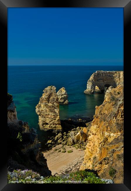 Beautiful Marinha Beach from the Cliffs Framed Print by Angelo DeVal