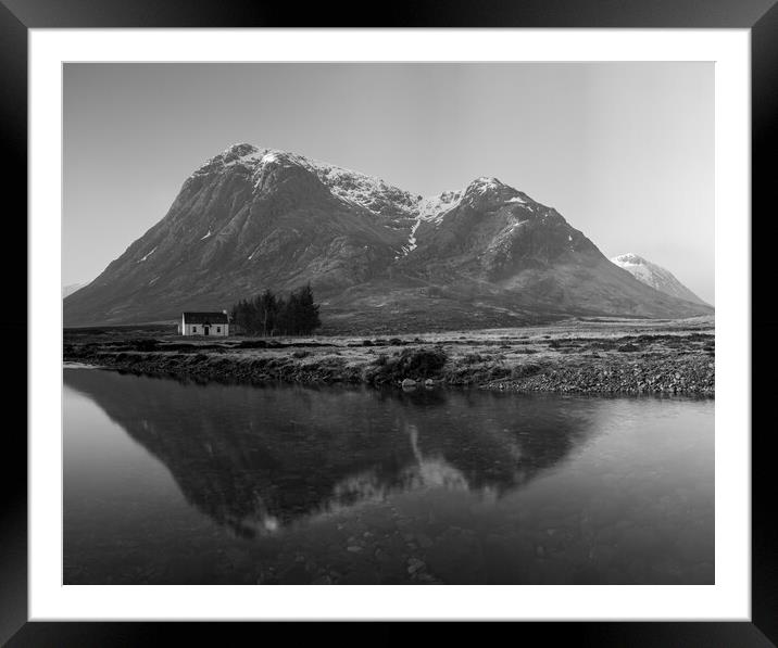 Lagangarbh Hut under a reflected Buachaille Etive  Framed Mounted Print by Kevin Winter