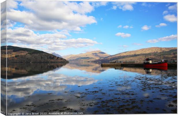 Tranquil Reflections of Loch Fyne Canvas Print by Jane Braat