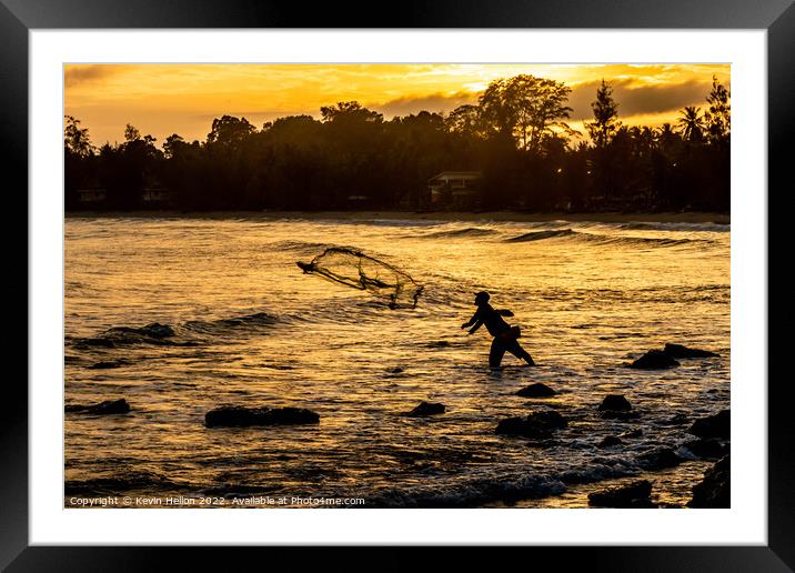 Fisherman at sunset Framed Mounted Print by Kevin Hellon