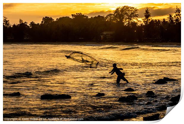 Fisherman at sunset Print by Kevin Hellon