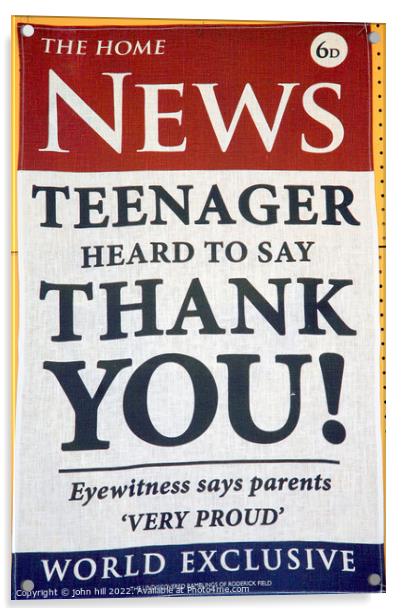 Teenage news poster. Acrylic by john hill