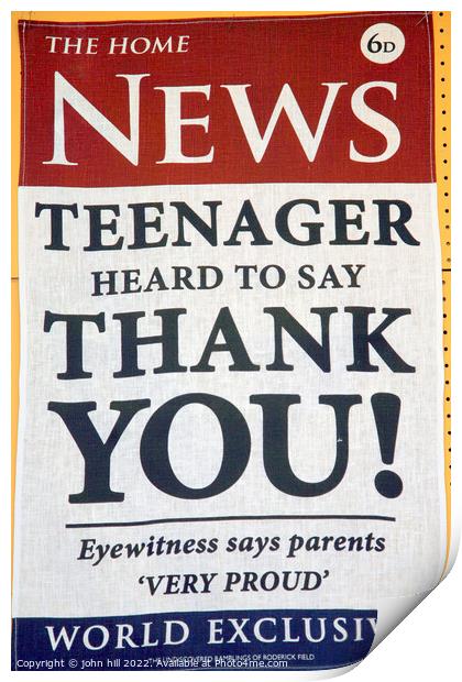 Teenage news poster. Print by john hill