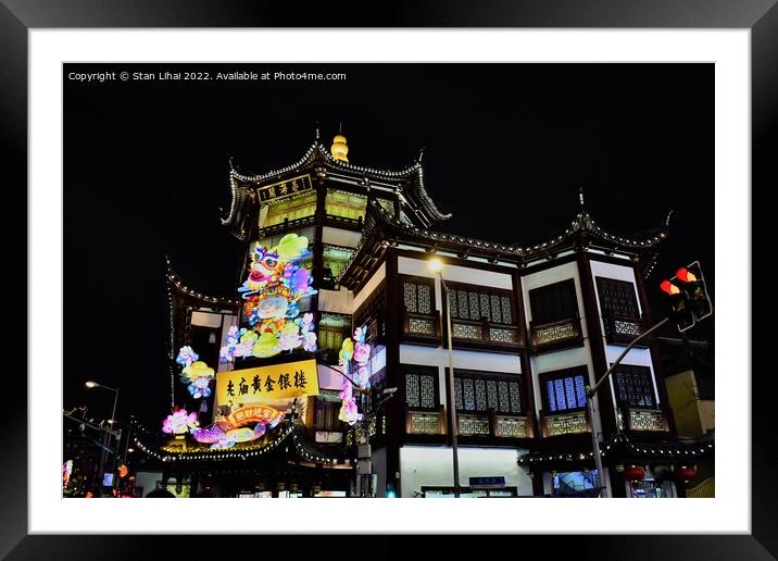 Yu Garden at night in Shanghai  Framed Mounted Print by Stan Lihai