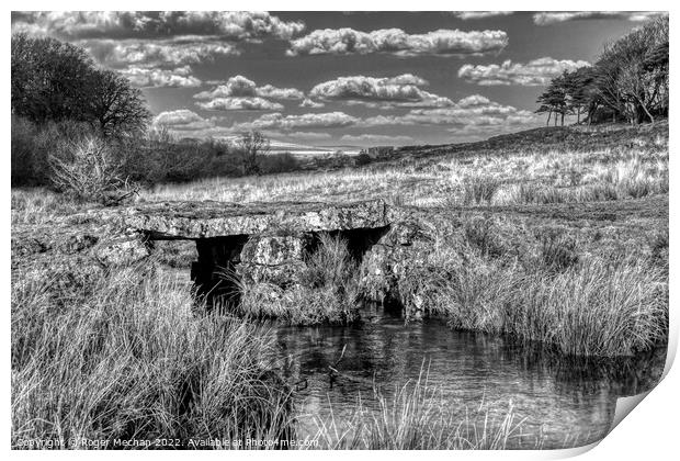 Granite bridge over Dartmoor stream Print by Roger Mechan