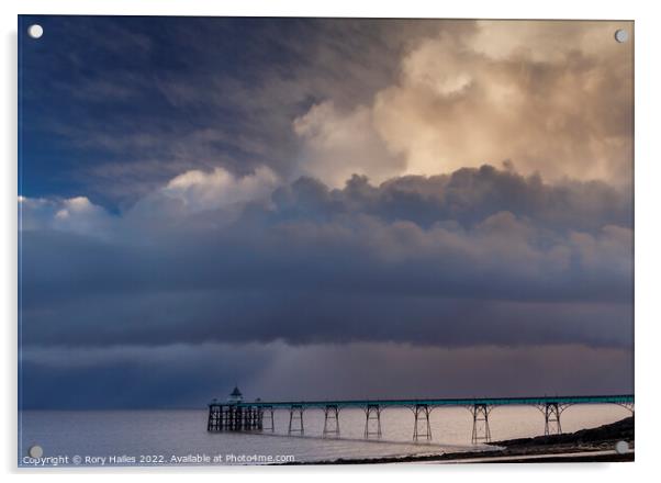 Clevedon Pier on a stormy evening Acrylic by Rory Hailes