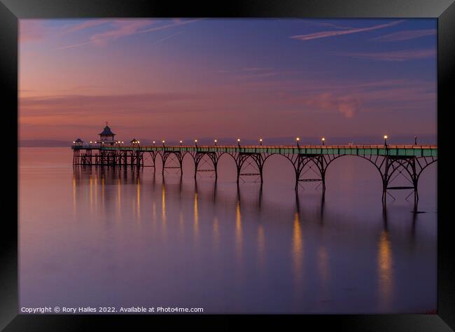 Clevedon Pier on a calm and tranquil evening Framed Print by Rory Hailes