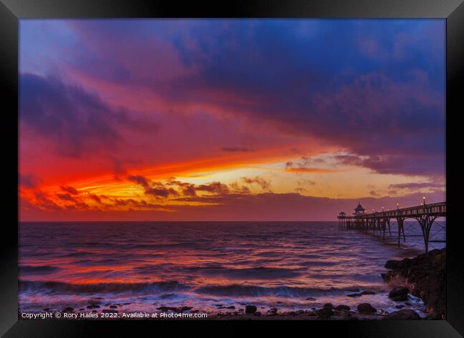 Clevedon pier at sunset Framed Print by Rory Hailes