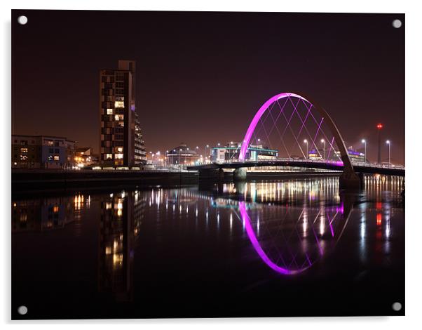 Glasgow Clyde Arc at Night Acrylic by Maria Gaellman