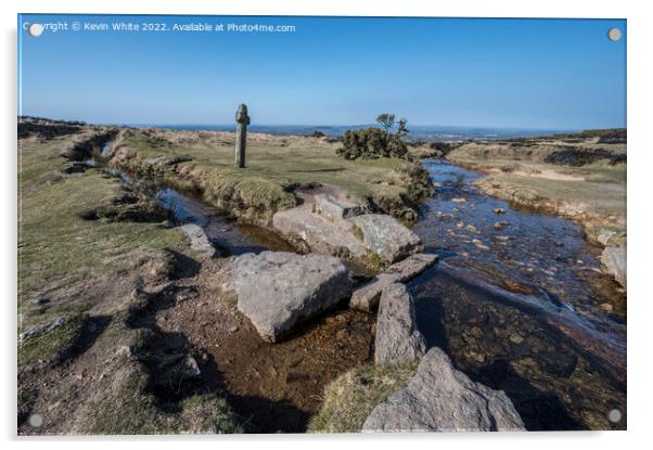 Isolation by a Dartmoor stream with stone cross  Acrylic by Kevin White