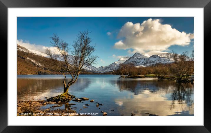 Padarn Lake And Snowdon Framed Mounted Print by Adrian Evans