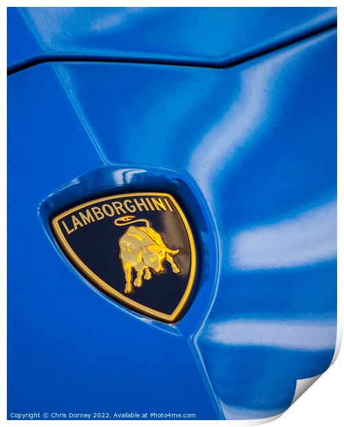 Lamborghini Badge on a Car Print by Chris Dorney
