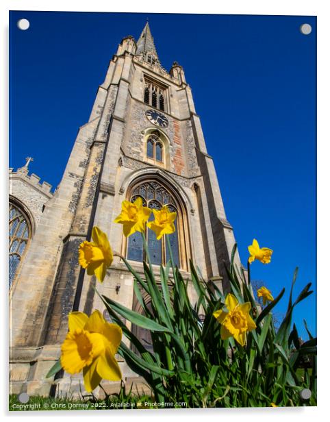 St. Marys Church and Daffodils in Saffron Walden, Essex, UK Acrylic by Chris Dorney