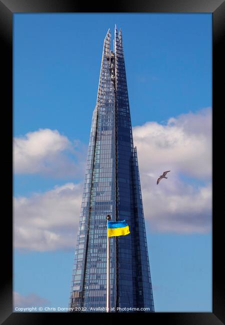 The Shard and the Ukrainian Flag Flying in London, UK Framed Print by Chris Dorney