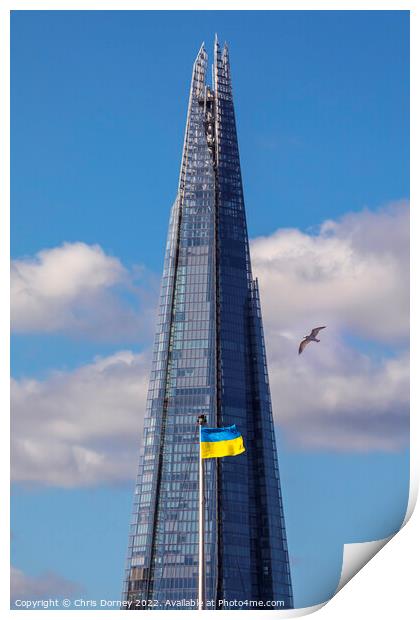 The Shard and the Ukrainian Flag Flying in London, UK Print by Chris Dorney